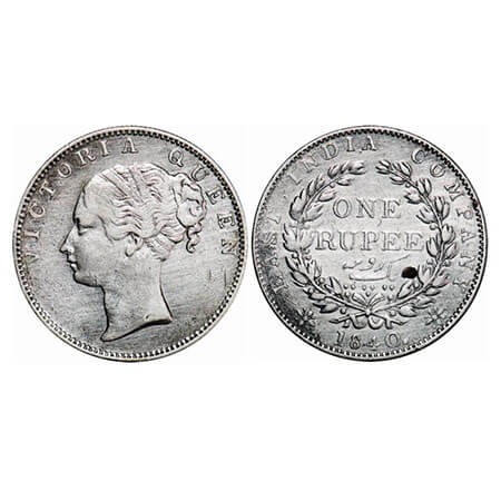 Victoria Queen, Silver, Rupee, 1840, CL, Madras Mint, A/IV, No ‘S’ only ‘V’ raised, Englis