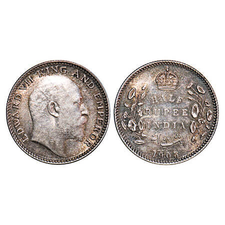 Edward VII, Silver, Half Rupee, 1905, Calcutta Mint, No mint mark. F. Prid Unlisted. GK 96