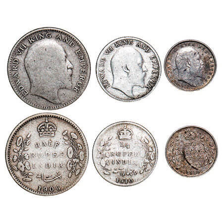 Edward VII, Silver, (3 coins), 1) Half Rupee, 1906, Bombay Mint, ‘B’ incused no dot, 2) 1/