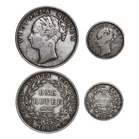Victoria Queen, Silver, ( 2 coins), 1840, CL, 1) Rupee, Madras Mint, A/VII, ‘S’ incused, E