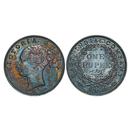 Victoria Queen, Silver, Rupee, 1840, CL, Bombay Mint, A/I, English Head, With bud leaves a