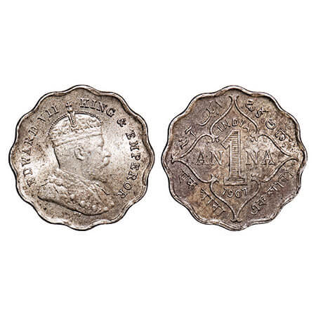 Edward VII, Copper-Nickel, 1 Anna, 1907, Bombay Mint, ‘B’ incused. F. Prid 926. GK 990. Ab