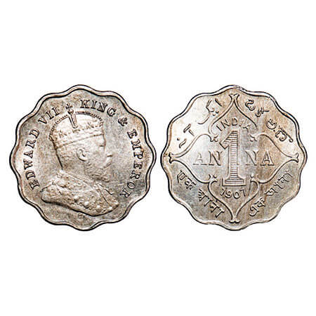 Edward VII, Copper-Nickel, 1 Anna, 1907, Bombay Mint, ‘B’ incused, Die crack on Rev. F. Pr