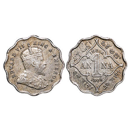 Edward VII, Copper-Nickel, 1 Anna, 1909, Bombay Mint, ‘B’ incused. F. Prid 928. GK 992. Ve