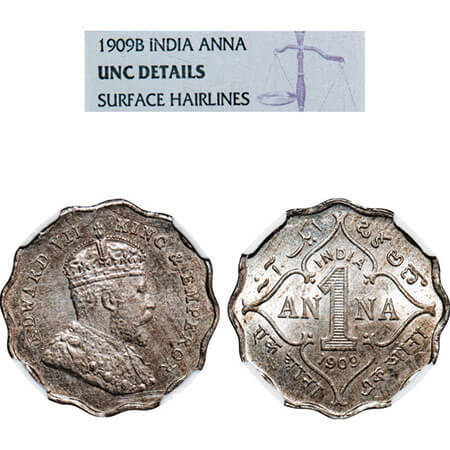 Edward VII, Copper-Nickel, 1 Anna, 1909, Bombay Mint, ‘B’ incused. F. Prid 928. GK 992. NG