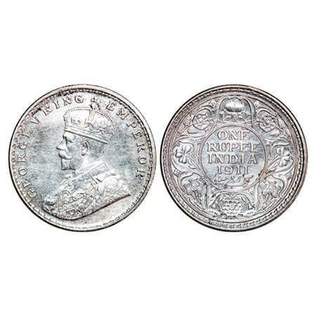 George V, Silver, Rupee, 1911, Bombay Mint, Dot, Pig-Type. F. Prid 217. GK 1022. Almost Un
