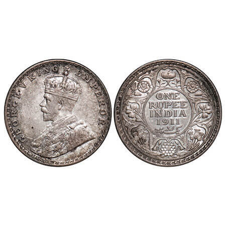 George V, Silver, Rupee, 1911, Bombay Mint, Dot, Pig-Type. F. Prid 217. GK 1022. Almost Un