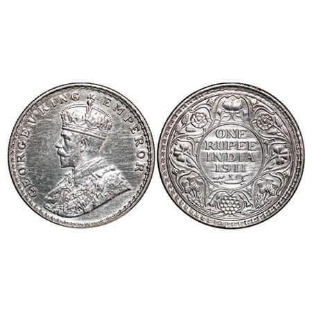 George V, Silver, Rupee, 1911, Bombay Mint, Dot, Pig-Type, die cracks on Obv, Raised initi