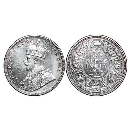 George V, Silver, Rupee, 1912, Bombay Mint, Dot, Re-drawn Elephant with long tusk, Raised 