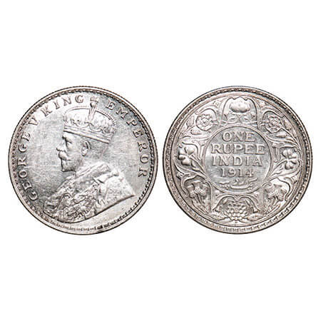 George V, Silver, Rupee, 1914, Bombay Mint, Dot. F. Prid 220. GK 1030. Uncirculated. Very 