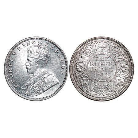 George V, Silver, Rupee, 1914, Bombay Mint, Dot. F. Prid 220. GK 1030. Brilliant Uncircula