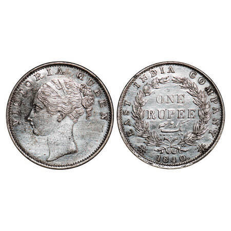 Victoria Queen, Silver, Rupee, 1840, CL, Bombay Mint, C/VI, English Head with completely m