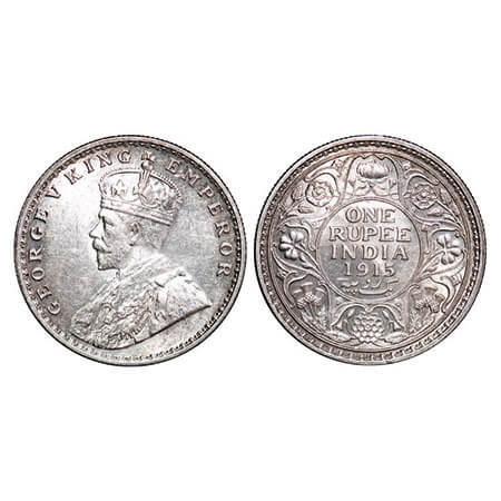 George V, Silver, Rupee, 1915, Calcutta Mint, No dot. F. Prid 211. GK 1031. Uncirculated, 