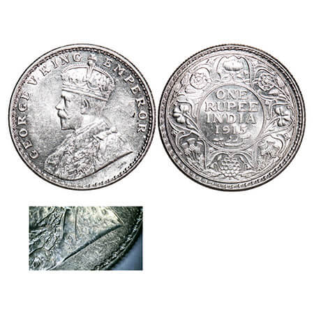 George V, Silver, Rupee, 1915, Bombay Mint, Dot, Raised initials ‘B M’ (Bertaram MacKennal