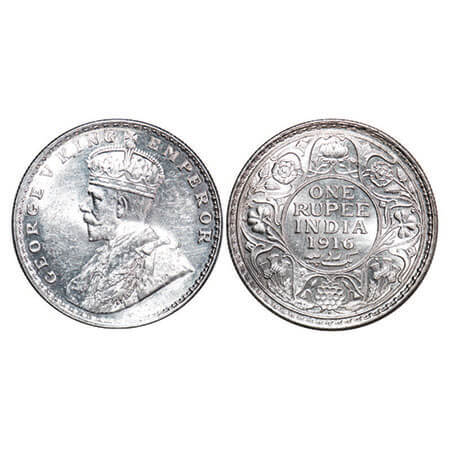 George V, Silver, Rupee, 1916, Bombay Mint, Dot, Ghost on Rev, Raised initials ‘B M’ (Bert