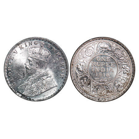 George V, Silver, Rupee, 1916, Bombay Mint, Dot. F. Prid 222. GK 1034. Brilliant Uncircula