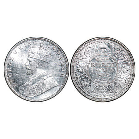 George V, Silver, Rupee, 1917, Bombay Mint, Dot, Ghost on Rev. F. Prid 223. GK 1036. Almos
