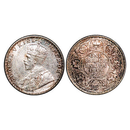 George V, Silver, Rupee, 1919, Bombay Mint, Dot. F. Prid 225. GK 1040. About Uncirculated,