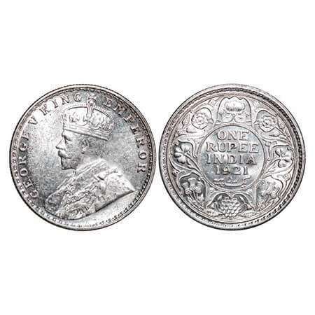George V, Silver, Rupee, 1921, Bombay Mint, Dot. F. Prid 227. GK 1043. Uncirculated. Rare.