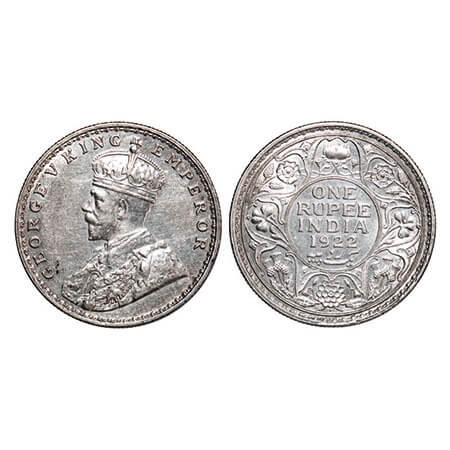 George V, Silver, Rupee, 1922, Bombay Mint, Dot. F. Prid 228. GK 1044. Almost Uncirculated