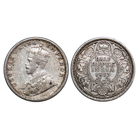 George V, Silver, Half Rupee, 1913, Bombay Mint, Dot. F. Prid 337. GK 1049. Very Fine+. Sc