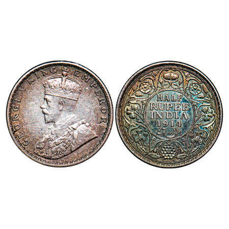 George V, Silver, Half Rupee, 1914, Bombay Mint, Dot. F. Prid 338. GK 1051. Extremely Fine