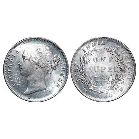 Victoria Queen, Silver, Rupee, 1840, DL, Calcutta Mint, Wreath with 28 Berries (13L + 15R)