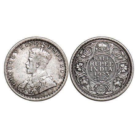 George V, Silver, Half Rupee, 1923, Calcutta Mint, No dot. F. Prid 326. GK 1061. Very Fine