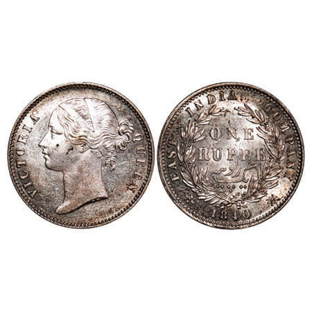 Victoria Queen, Silver, Rupee, 1840, DL, Calcutta Mint, W.W. raised, Wreath with 28 Berrie