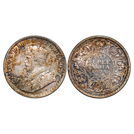 George V, Silver, Half Rupee, 1925, Calcutta Mint, No dot. F. Prid 328. GK 1065. Extremely