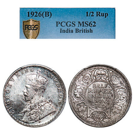 George V, Silver, Half Rupee, 1926, Bombay Mint, Dot. F. Prid 348. GK 1068. PCGS Slabbed M
