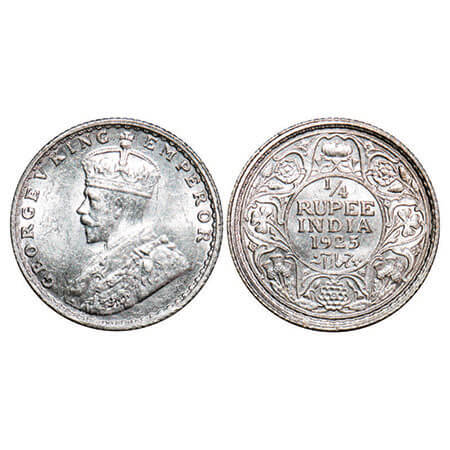 George V, Silver, 1/4 Rupee, 1925, Bombay Mint, Dot. F. Prid 458. GK 1093. Brilliant Uncir