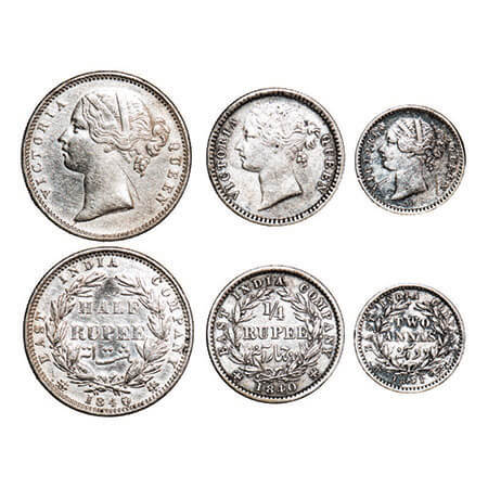 Victoria Queen, Silver, (3 coins), DL, 1) Half Rupee, 1840, Calcutta Mint, .W.W incused, W