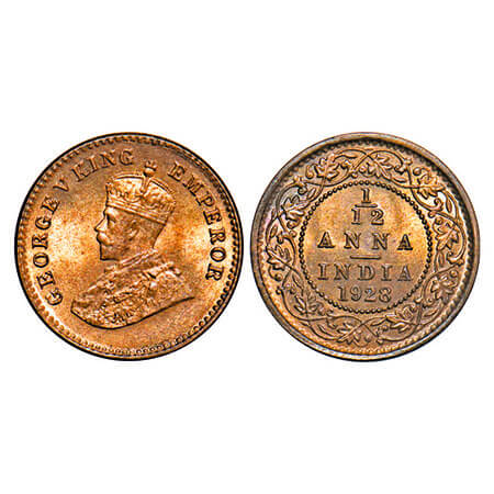 George V, Bronze, 1/12 Anna, 1928, Calcutta Mint, No dot. F. Prid 842. GK 1244. Brilliant 