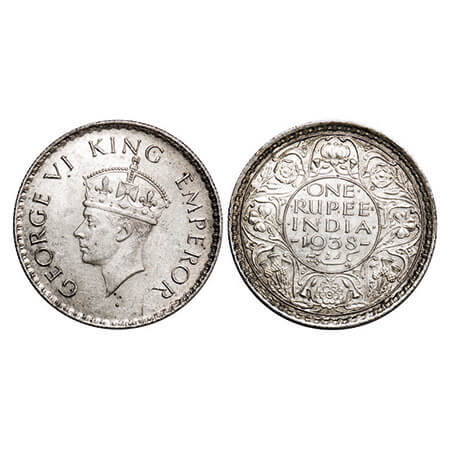 George VI, Silver, Rupee, 1938, Bombay Mint, A/I, Dot, Milled edge. F. Prid 234. GK 1255. 