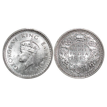 George VI, Half Silver, Rupee, 1943, Bombay Mint, C/II, Diamond mint mark, Security edge, 