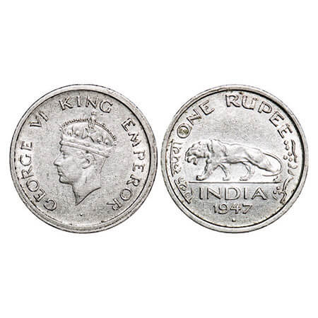 George VI, Nickel, Rupee, 1947, Bombay Mint, E/IV, Square mint mark. F. Prid Unlisted. GK 