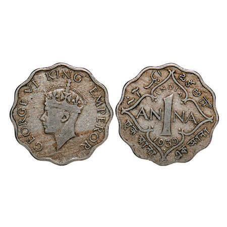 George VI, Copper-Nickel, 1 Anna, 1939, Bombay Mint, Head Type II, dot. F. Prid Unlisted. 