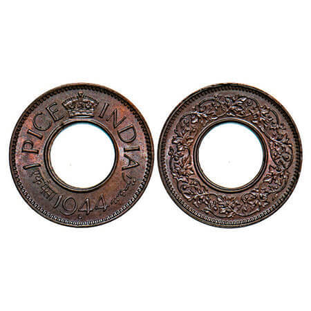 George VI, Bronze, 1 Pice, 1944, Lahore Mint, High crown, ‘L’ raised. F. Prid 698. GK 1441