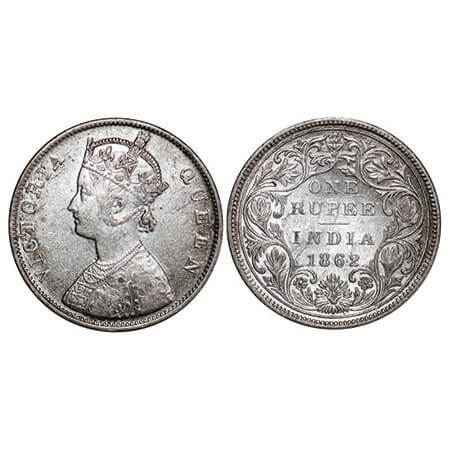 Victoria Queen, Silver, Rupee, 1862, Madras Mint, B/II/0/0, w/o enclosed frame effect and 
