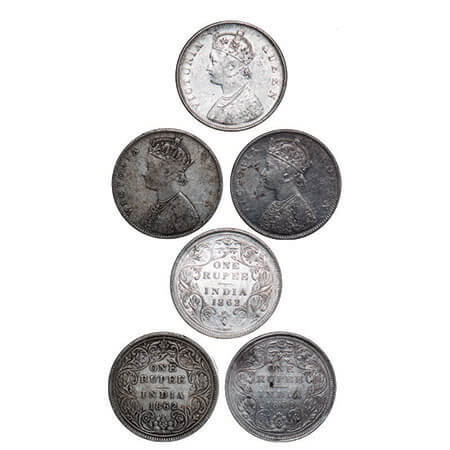 Victoria Queen, Silver, Rupee, (3 coins), 1862, Bombay Mint, 1) B/II/0/0, 2) D/II/0/0, Flo