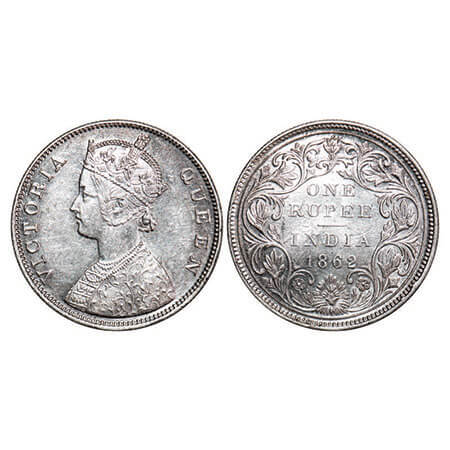 Victoria Queen, Silver, Rupee, 1862, Bombay Mint, B/II/1/0, Ghost on Rev. F. Prid 69. GK 2