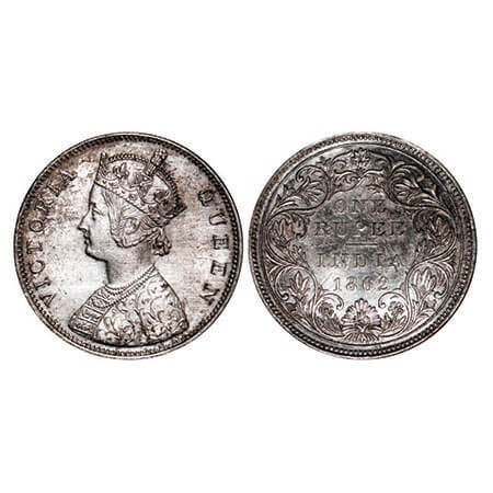 Victoria Queen, Silver, Rupee, 1862, Bombay Mint, B/II/1/0, Ghost on Rev, Left upper curve