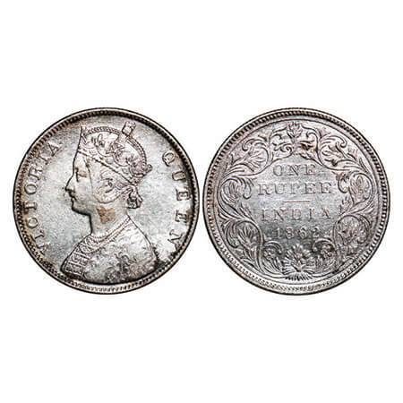 Victoria Queen, Silver, Rupee, 1862, Bombay Mint, B/II/2/0. F. Prid 71. GK 287. Extremely 