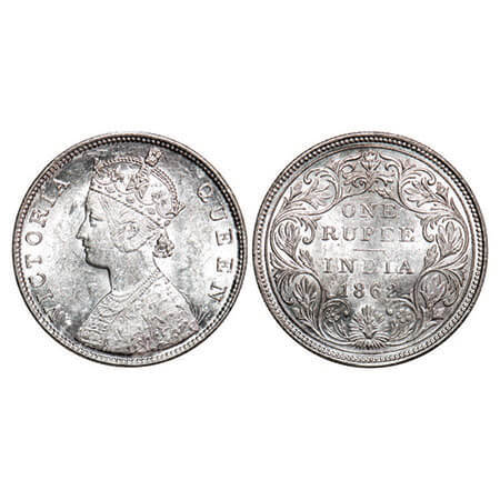 Victoria Queen, Silver, Rupee, 1862, Bombay Mint, B/II/2/0. F. Prid 71. GK 287. Almost Unc