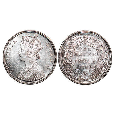Victoria Queen, Silver, Rupee, 1862, Bombay Mint, B/II/2/0, Planchet flow on Obv. F. Prid 