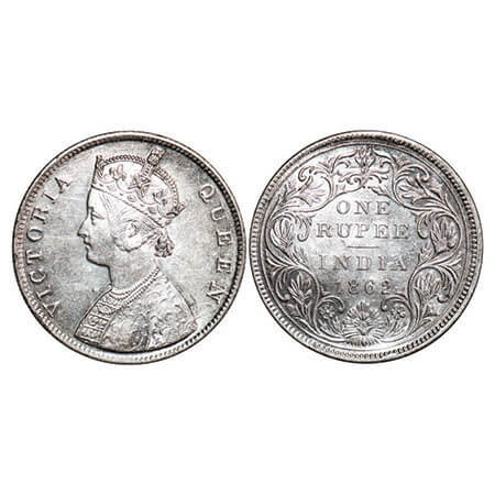 Victoria Queen, Silver, Rupee, 1862, Bombay Mint, B/II/2/0, Dots positioned are far from n