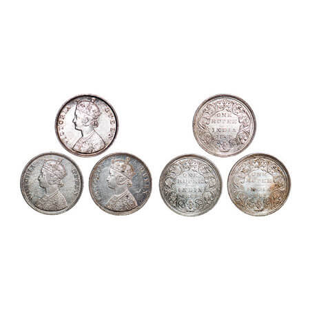 Victoria Queen, Silver, Rupee, (3 coins), 1862, Bombay Mint, 1) A/II/0/3, w/o initial ‘J’,