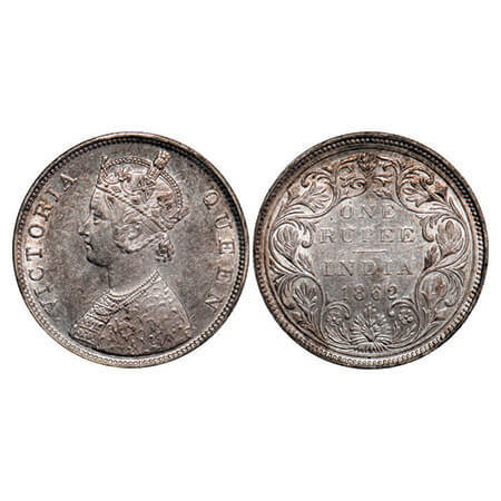 Victoria Queen, Silver, Rupee, 1862, Bombay Mint, B/II/0/3, Ghost on Obv and Rev. F. Prid 