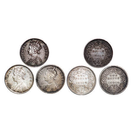 Victoria Queen, Silver, Rupee, (3 coins), 1862, Bombay Mint, 1) A/I/0/4, w/o initial ‘J’, 